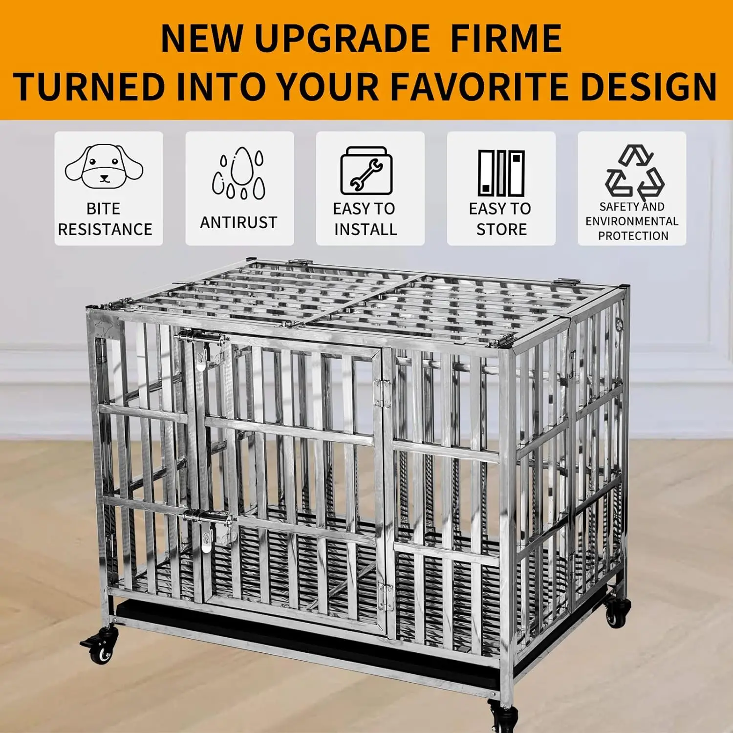 Imagem -05 - Rybuy Empilhável Heavy Duty Dog Crate Gaiola de Canil Pet em Cães Pequenos com Bandeja Dobrável e Portátil na Porta 37 Aço Inoxidável