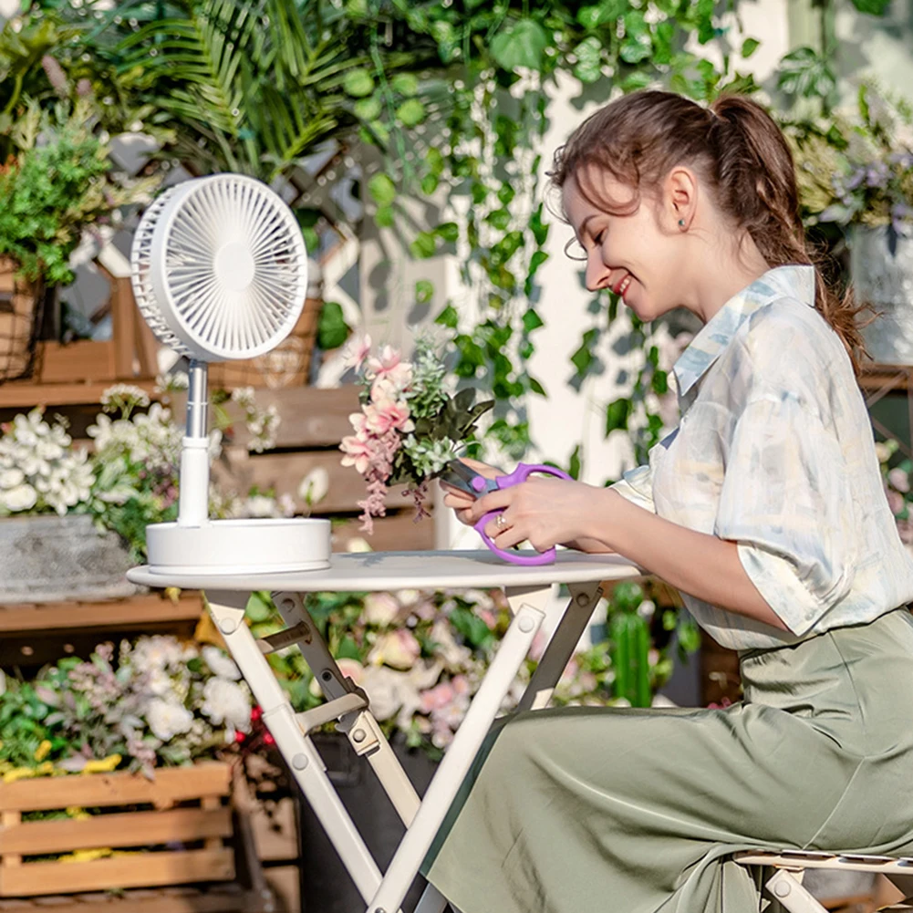 Foldable Pedestal Camping Fan Adjustable Desk Telescopic Floor Fan 2-In-1 Design Airflow Wide-Angle Oscillation Cooling