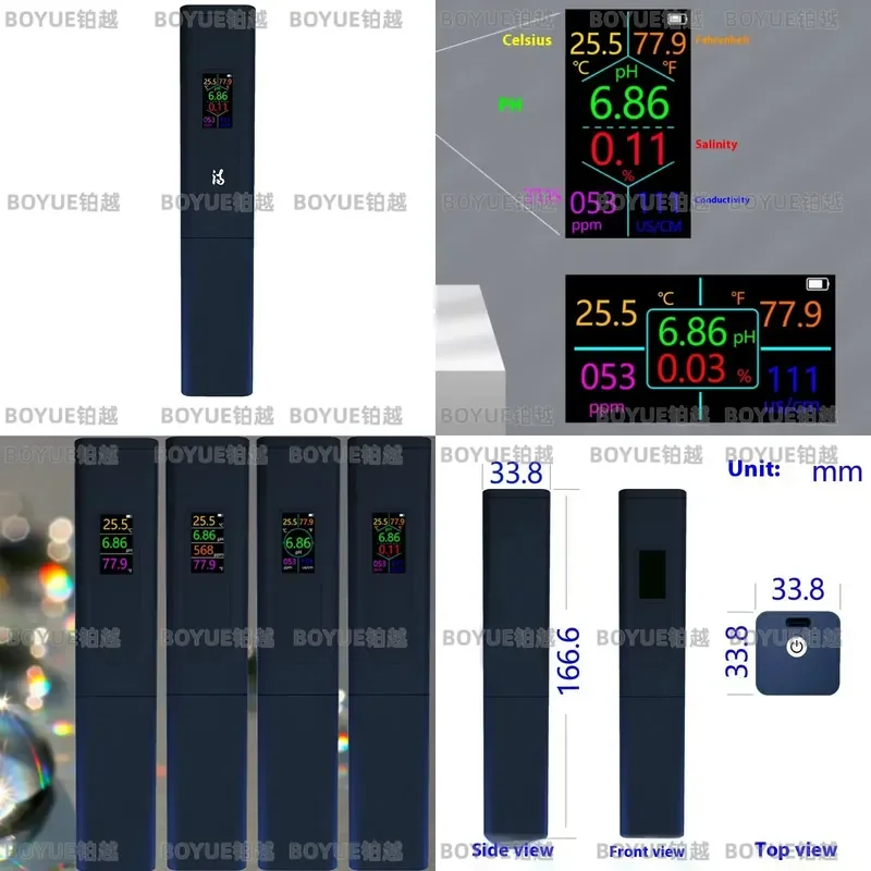 for ODM 1 Portable 5-in-1 Rechargeable Water Quality Analyzer Pen Salinity PH TDS Conductivity EC 0.01 pH Accuracy