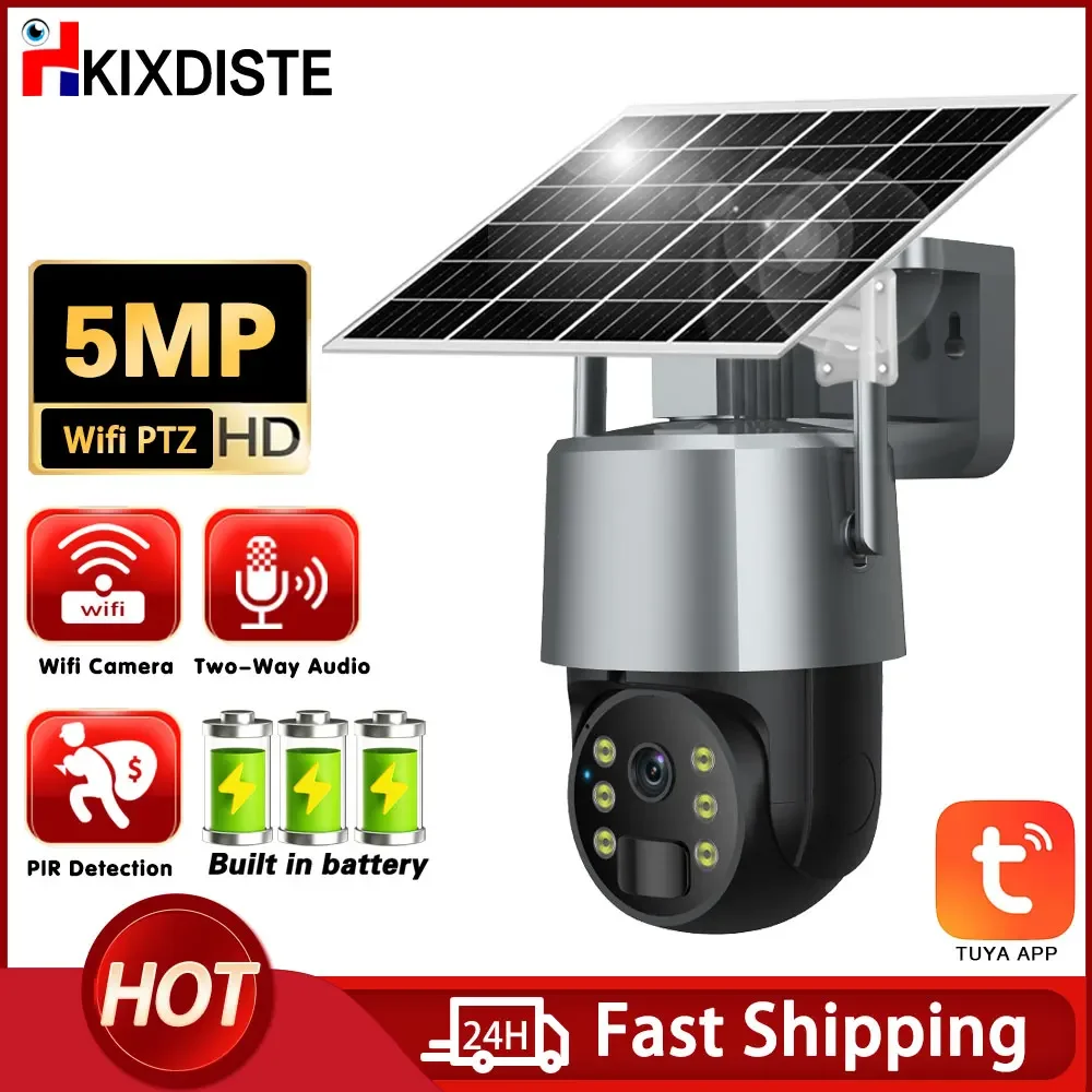 

5MP TUYA Solar WiFi IP Camera Outdoor Built-in Battery Security 360° PTZ Camera Solar Panel Wireless Video Surveillance CCTV