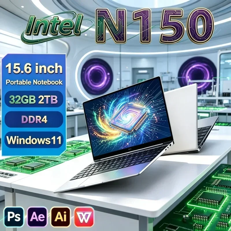 15.6" Intel Core N150 Windows 11 Wide-view Laptop Computer 32GB RAM 1TB 2TB SSD Portable Notebook PC Office Study Laptops
