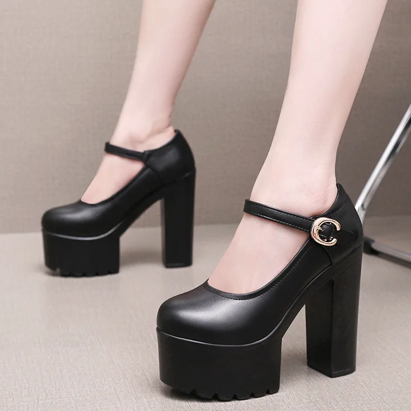 10 cm 14 cm Kleine Größe 32-43 Elegante Dicke Plattform Pumpen Frauen Schuhe Frühling 2026 Block High Heels Schuhe Leder für Modell Kleid