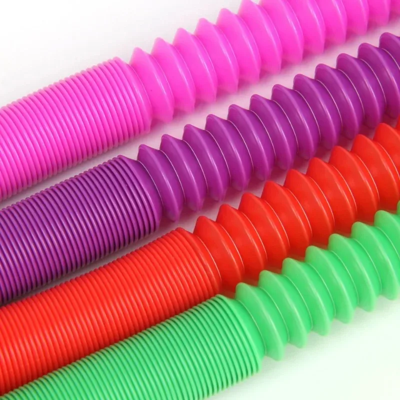 Juego de 8 piezas de plástico Flexible para niños y adultos, tubo telescópico Pop, tubo elástico de fuelle, juguetes de descompresión