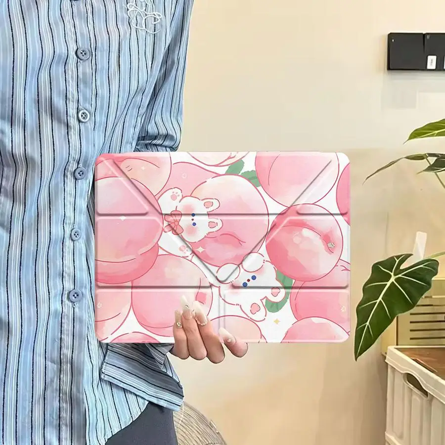 

Чехол для планшета iPad Mini 6 7 Air 4 5 M3 M2 1 2 M4 11 дюймов Pro 11th 10th 9th 8th 7th 12.9 дюймов Pro 2025, держатель-обложка, персиковый кролик