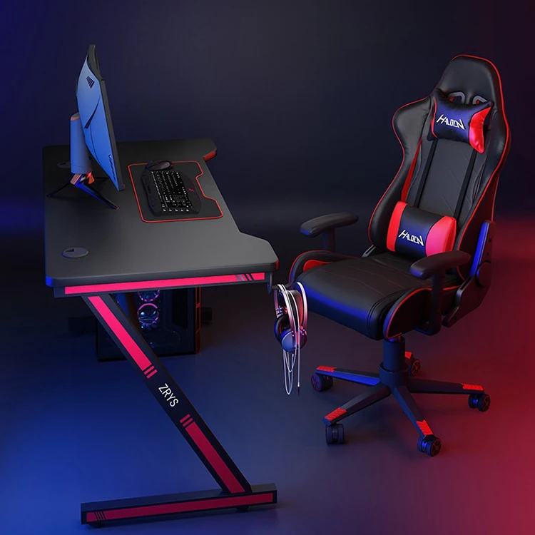 Factory Wholesale Electronic Game Desk Multi-functional Computer Table Matte Board Z Leg with Lamp Computer Table