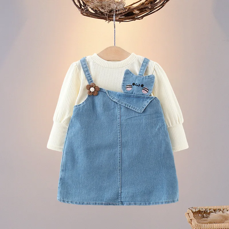 

Girls autumn dress foreign casual fake two-piece 2024 new children's clothes