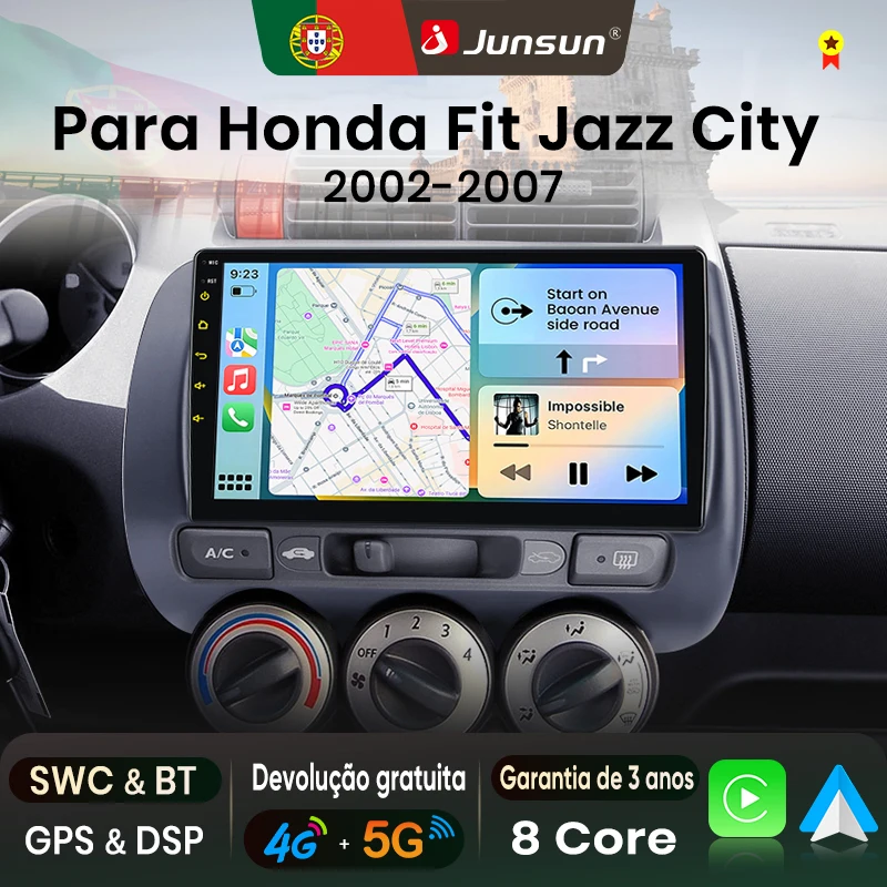 Junsun Wireless CarPlay Autoradio für Honda Fit Jazz City 2002 2003-2007 Android Autoradio Head Unit RDS 4G WiFi DSP SWC GPS BT