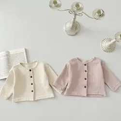 2024 Spring New Baby Girl Long Sleeve Cardigan Infant Solid Versatile Casual Coat Toddler Simple Single Breasted Jacket 0-24M