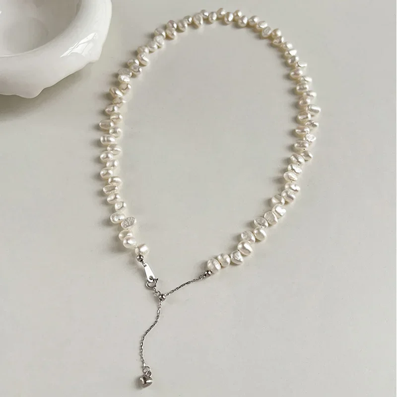 

Dainashi 2025 Newest 4-5mm Baroque Freshwater Pearl Necklaces for Women 38cm 4cm Extend Chain Adjustable Flower Pearl Necklaces