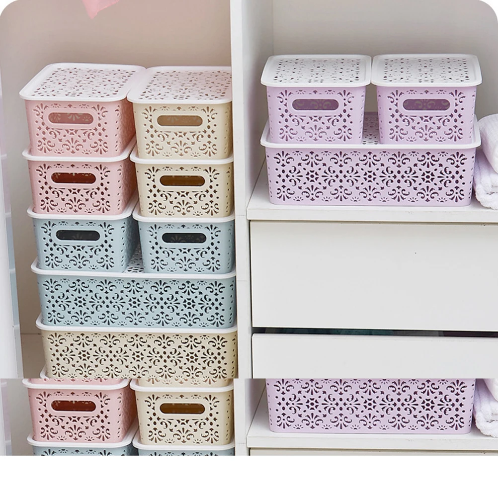 

Stackable Underwear Storage Box Plastic Hollow Out Baskets Decorative Bedroom Bathroom ganizer PP Material Handles Clothes