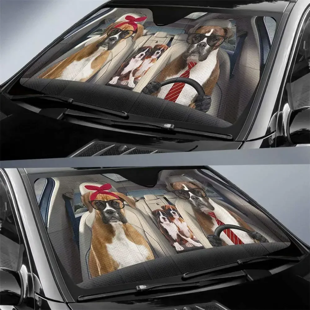 Auto Sun Shade Brindle Boxer Driver Car Front Window Windshield Animal Sun Shield Visor Protector Dog Family Blocker Cover Sunsh