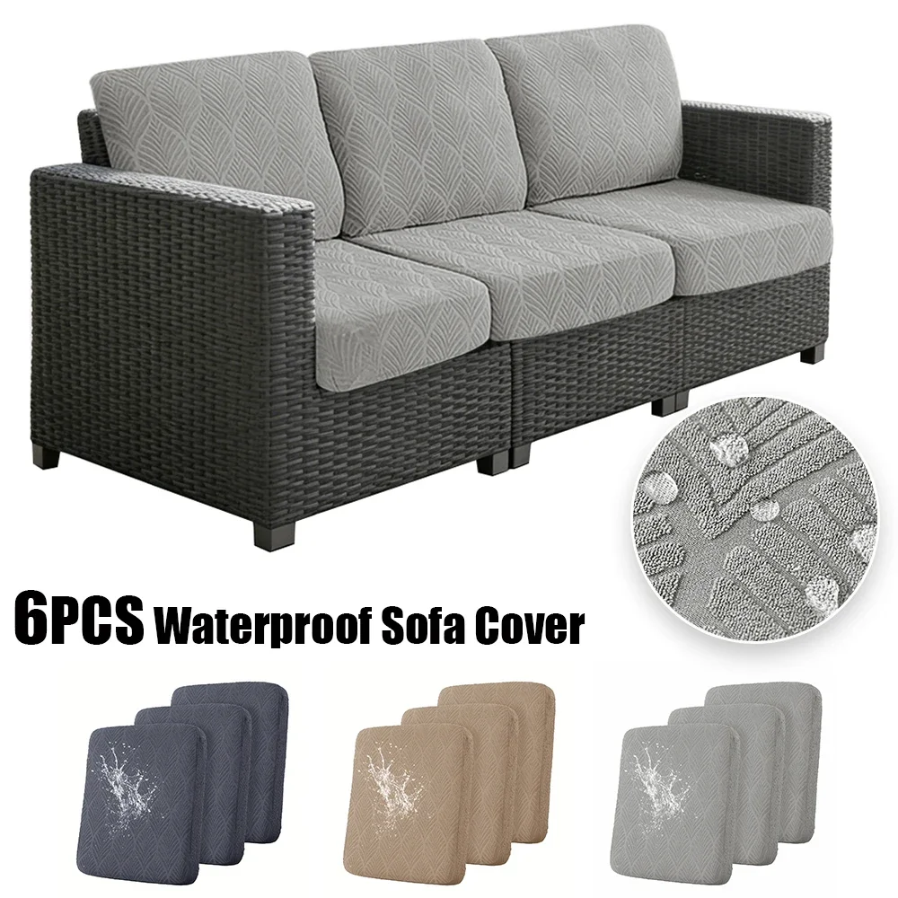 6PCS Waterproof Leaf Jacquard Sofa Cushion Cover Dustproof Sofa Cover Elastic Universal Four Seasons Case Living Room Outdoor