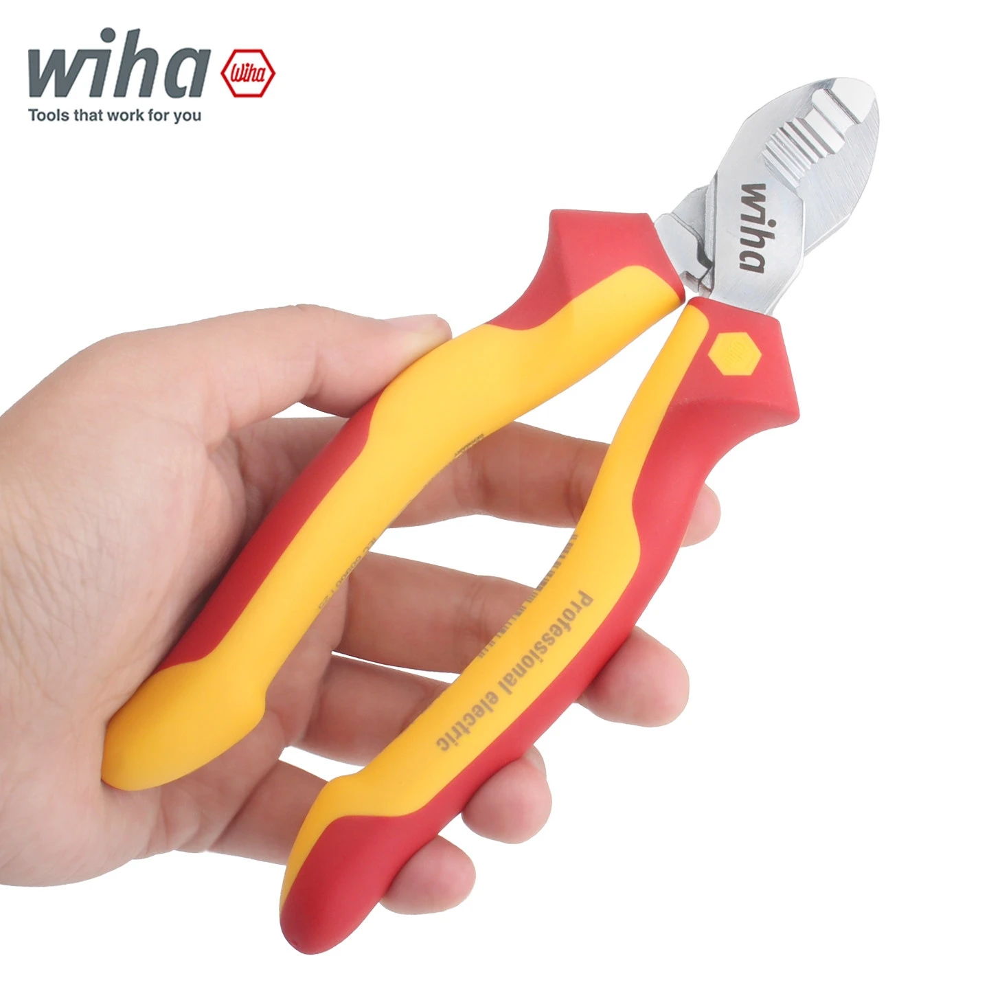 Wiha 160mm Professional Electrician Insulated Cable Pliers VDE Industrial Grade Wire Stripping Pliers, Manual Cutting Tool 34743