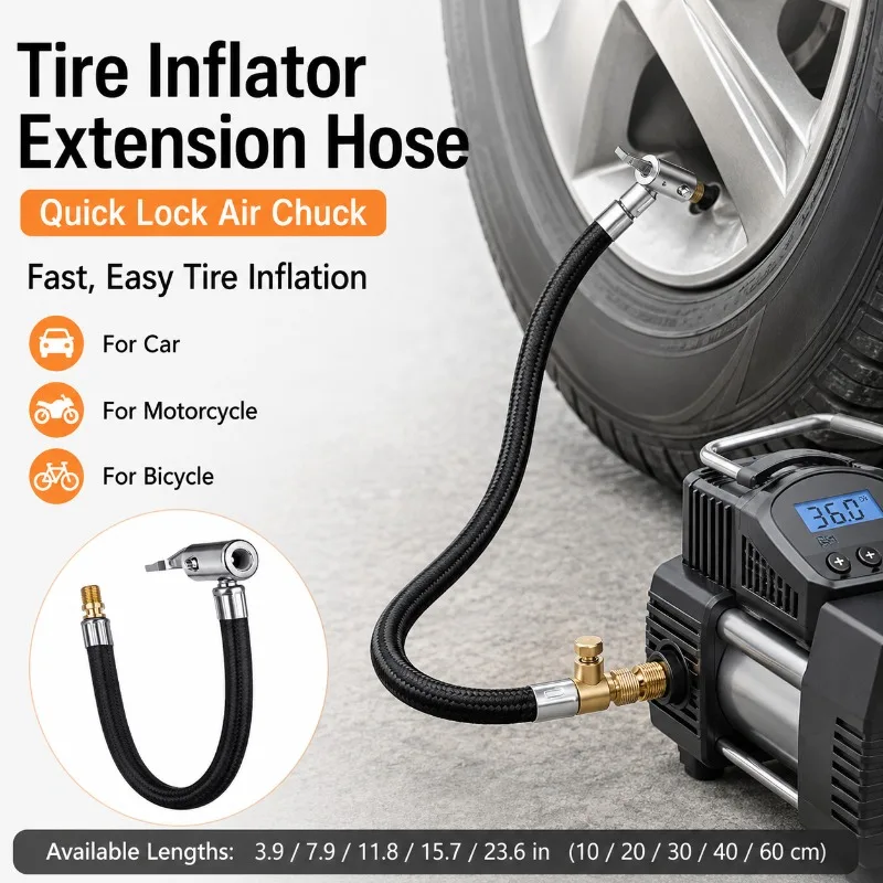 

10-100cm Car Tire Air Inflat Extension Hose Motorcycle Tyre Inflation Tube Adapter Connector Hose Car Exterior Accessories
