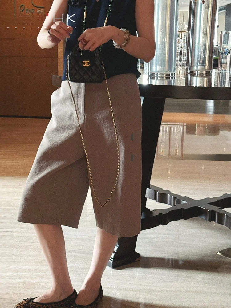 

PKHHK Summer New Faion Comfortable Not Effort mid Waist Suit orts Casual Pants High Waist Straight Leg Zipper Fly Linen