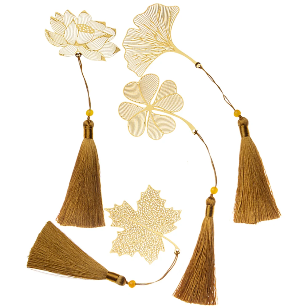 

4pcs Hollow Leaf Metal Book Lovers Gift Decorative Tassel For Reading Hanging Book Marker Leaf Shaped Bookmark For Women Men