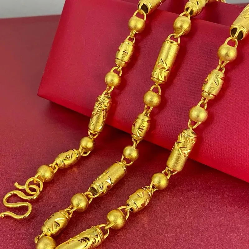 Pryna Jewelry   uxury real gold jewelry 9999 24K real gold 8mm ancient French turned flower men's necklace phoenix flying dragon