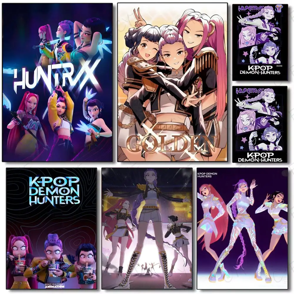 فيلم K-Pop Demon Hunters-A ملصق كرتوني لوحة ذاتية اللصق مع مطبوعات ديكور غرفة نوم المنزل وغرفة المعيشة #1