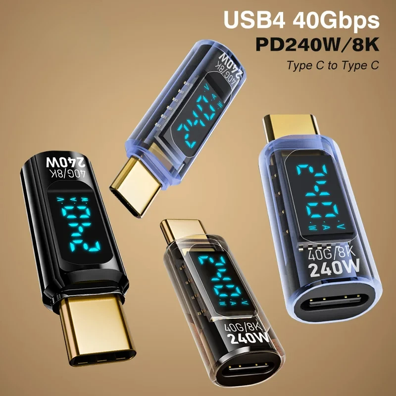 USB4 Type C Adapter 40Gbps Digital Display 80Gbps Thunderbolt 4 5 3 Cable Connector USB C to USB C OTG PD 240W 8K