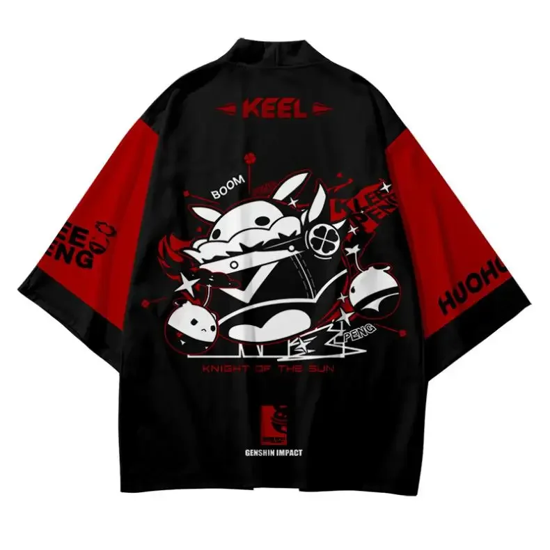 حجم كبير Kawaii الكرتون أنيمي فضفاض اليابانية الشارع الشهير سترة النساء الرجال Harajuku Haori كيمونو تأثيري قميص حريمي يوكاتا