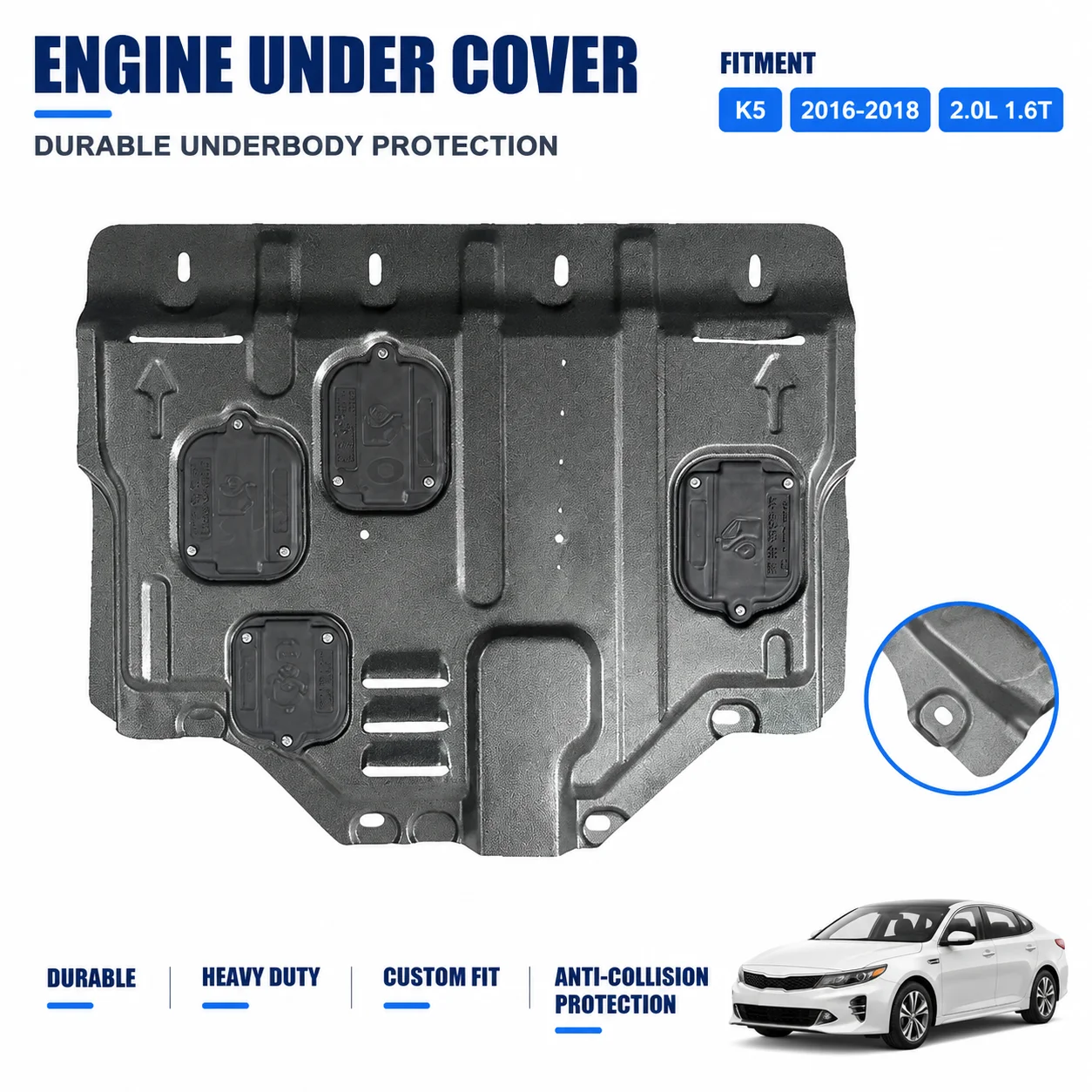 Under Engine Shield For Kia Optima K5 2016-2018 2.0L 1.6T Heavy Duty Underbody Protection Anti Collision Design Custom Fit