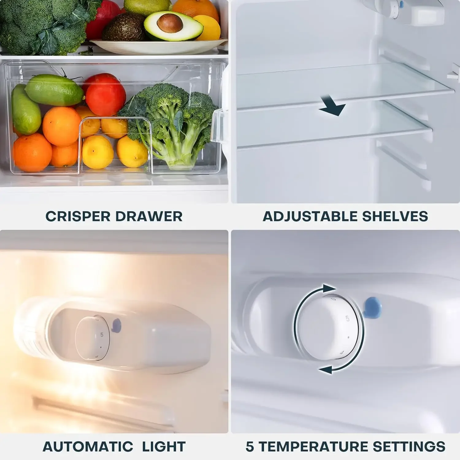 4.0 pies cúbicos. Pequeño refrigerador con congelador, artículos esenciales para el dormitorio, mini refrigerador de doble puerta para oficina, dormitorio, dormitorio, termómetro ajustable