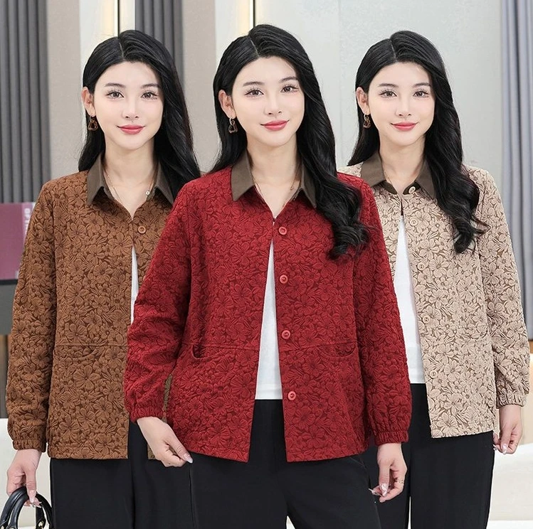 

Women's Casual Versatile Loose-Fit Slimming Korean Style Autumn Solid Color Long Sleeve flower shirt thin Jacket