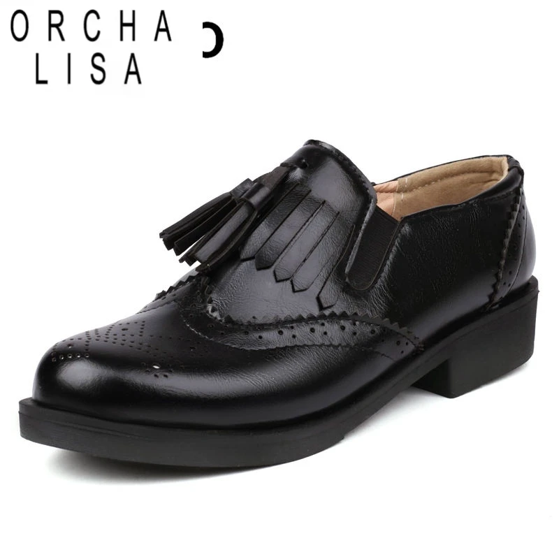 

ORCHA LISA Женские туфли на плоской подошве с круглым носком без шнуровки на платформе с кисточками Дышащие туфли-броги для женщин Повседневная офисная обувь большого размера 48 49 50