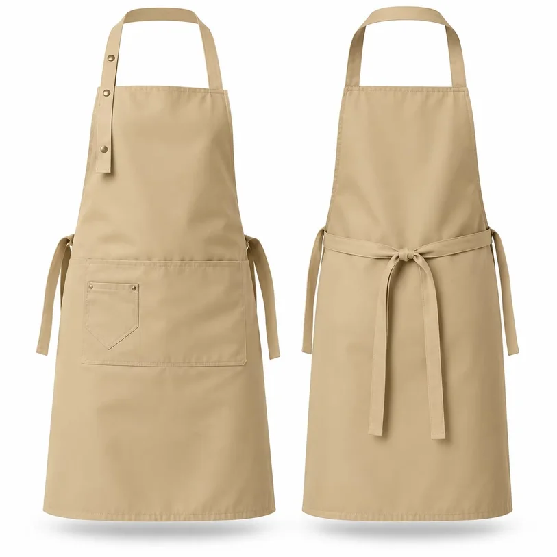 Khaki Apron 1 Piece Adjustable Button Neck Strap Cooking Apron for Kitchen and Studio Top Quality 2026