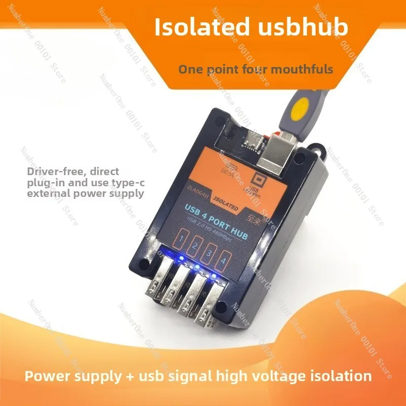 USB 2.0 Isolator Four-Channel HUB High-Voltage Isolation Protection High-Speed 480Mbps Module Supports External Power Supply