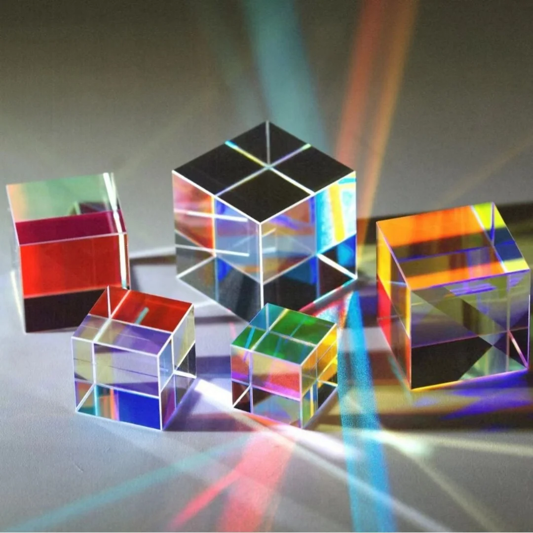 K9 Cubic Dichroic Prism Optical Glass Ornament Spliting Polarized Decoration ForPhysic Teaching Experiment Light Spectrum Optics