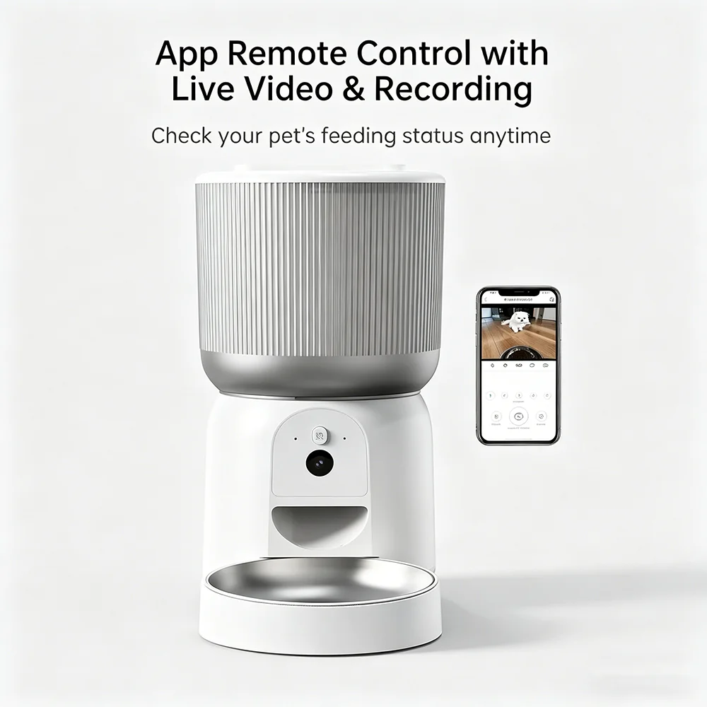 Smart Pet Feeder Automatic Food Dispenser Stainless Steel Plastic WiFi App Control Timed Portion Feeding Device Large Capacity