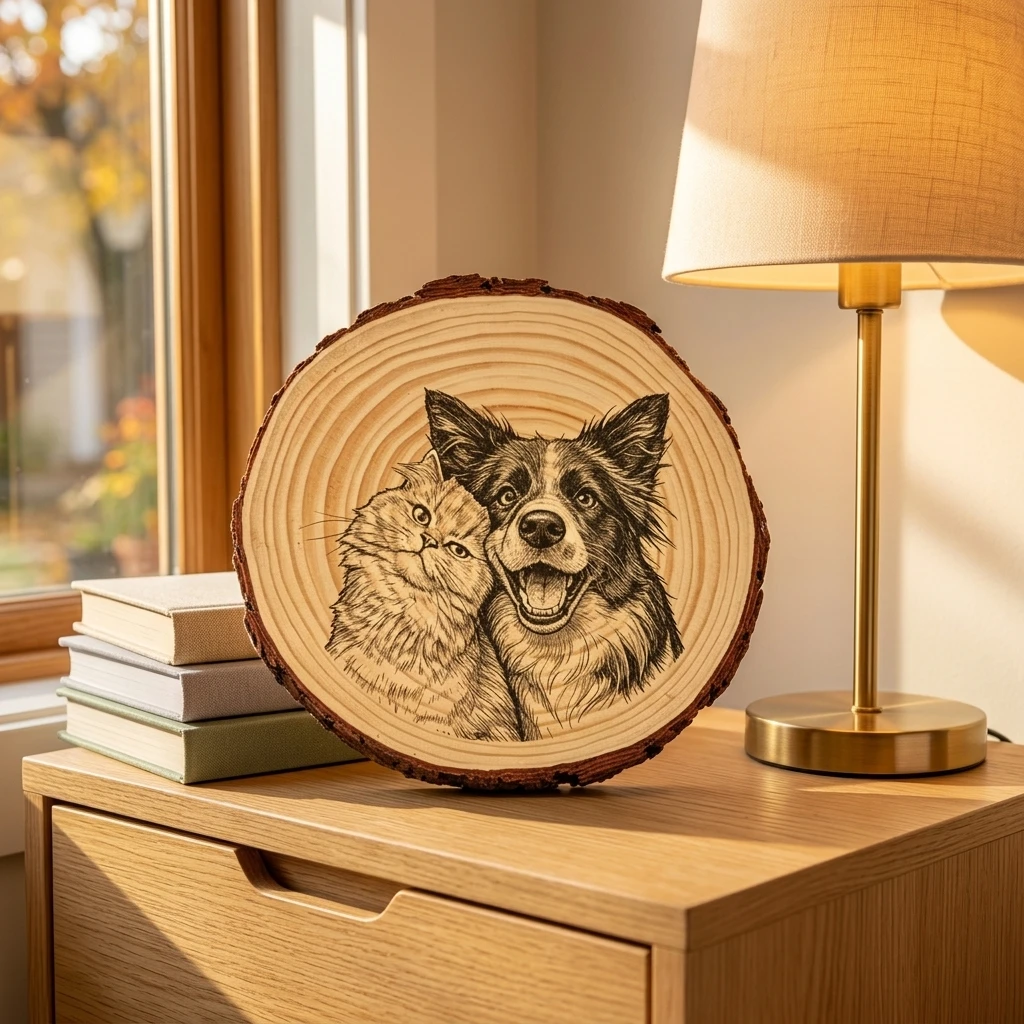 Pet Portrait Custom - ภาพถ่ายสัตว์เลี้ยงแบบเฉพาะตัว, ภาพแกะสลักสัตว์เลี้ยงตามสั่ง, ของตกแต่งไม้, ของขวัญที่ระลึกสำหรับผู้รักสัตว์เลี้ยง