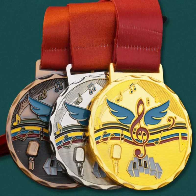 Customization Gold Foil Music Piano Violin Singing Metal Medal, Children's Competition Award, Hanging Around the Neck Decor, 1Pc