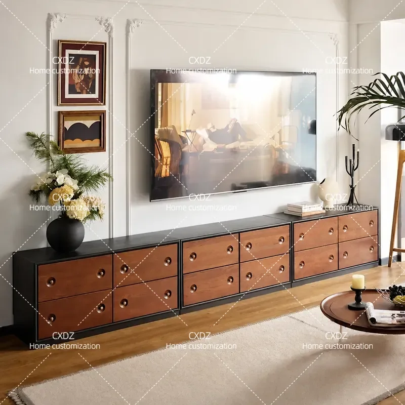 Retro Medieval Solid Wood TV Cabinet Living Room Floor Module Storage Cabinet Free Combination