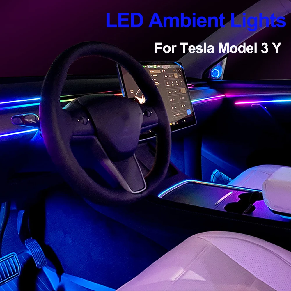 Interior Neon Lights Ambient Light LED For Tesla Model 3 Y 2021 2022 Music Flashing APP Controll Multi-Colors Display