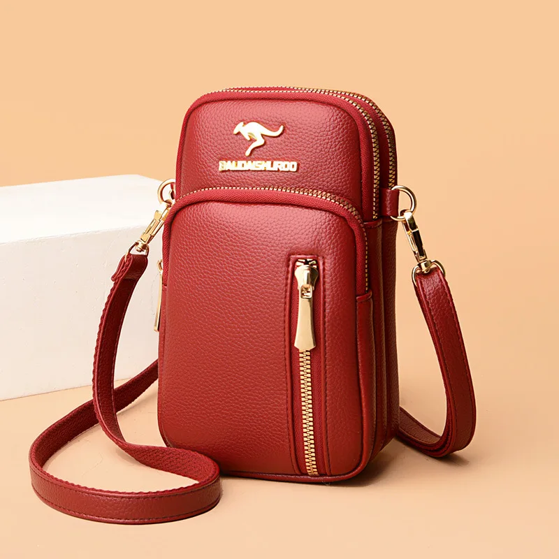 2023 new female mini mobile phone bag simple 100 shoulder crossbody bag soft leather iPhone 13 small change bag