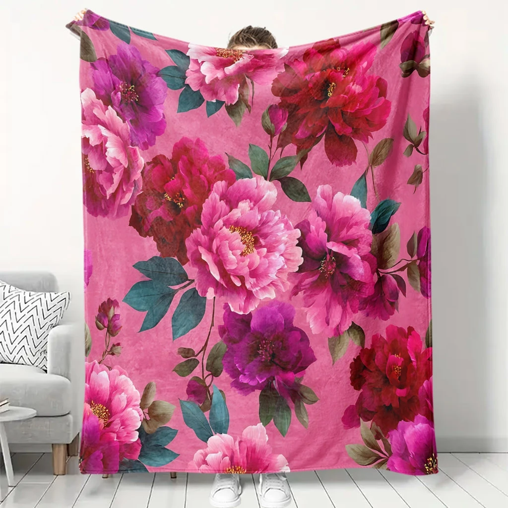 Ultra Soft Floral Peony Throw Blanket for Couch and Bed Home Decor Plush Rose Pattern Luxury Throw Wrap for Room Sofa Cozy Gift