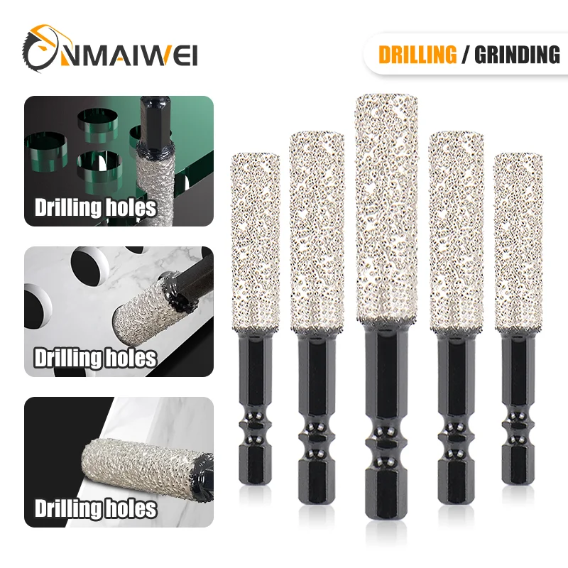 Drilling and Grinding Dual-Purpose 6-12mm Hexagonal Shank Dry/Wet Use Diamond Drill bits for Ceramic Tile, Marble, Granite, Porc