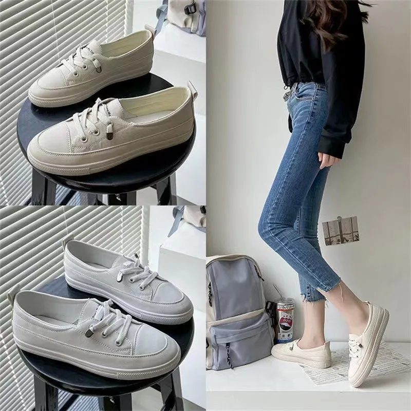 New Hot Low Platform Outdoor Women Shoes Female Pu Leather Walking Sneakers Loafers White Flat Slip on Vulcanize Casual Shoes
