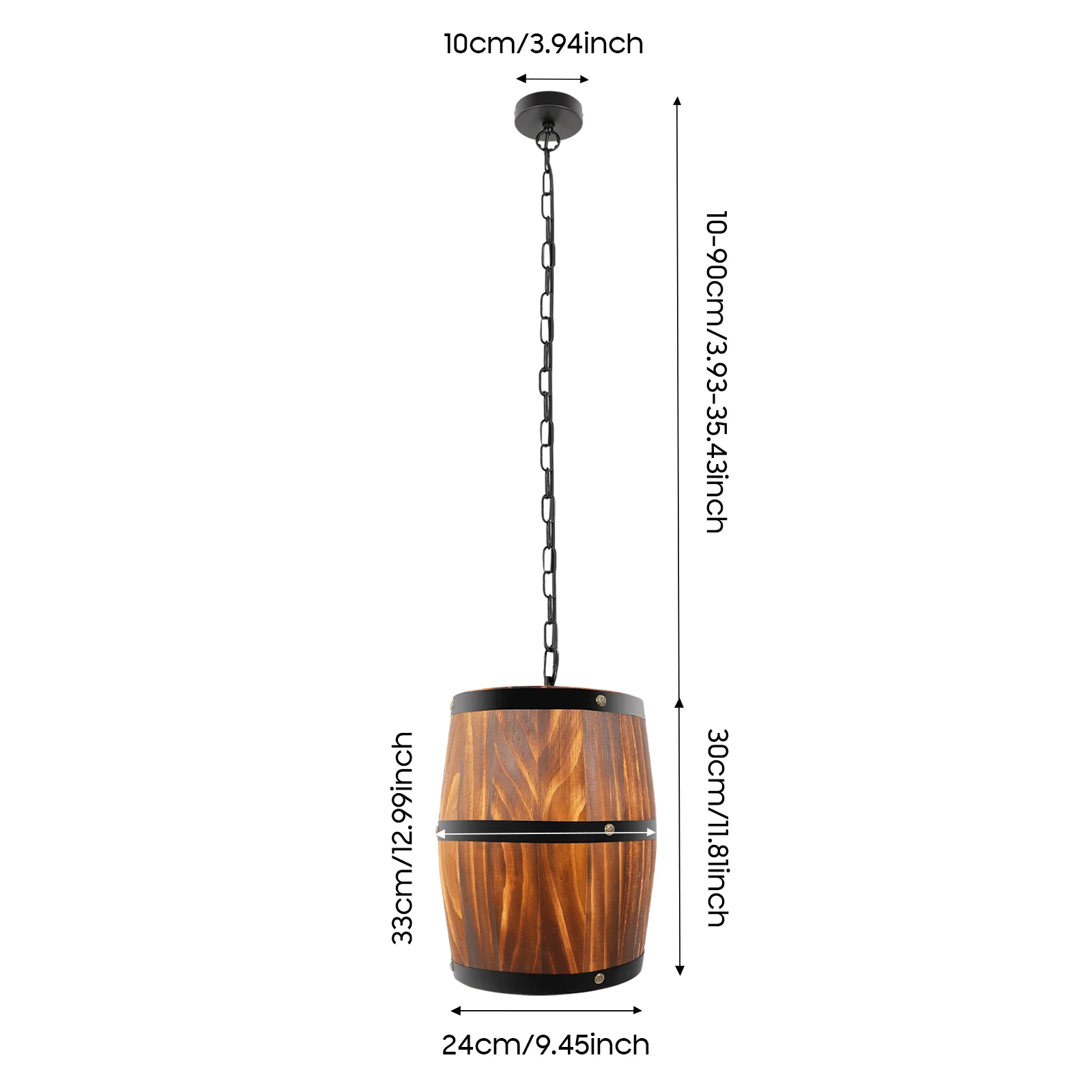 Bar Cafe Lights, Pendant Light, Chandelier, Vintage Wood Wine Barrel Pendant Lamp, E26 Base Bulb Not Included, 85-265V, 90cm UL Listed Chain, Adjustable Height, Rustic Iron Art Ceiling Light for Living Room Kitchen