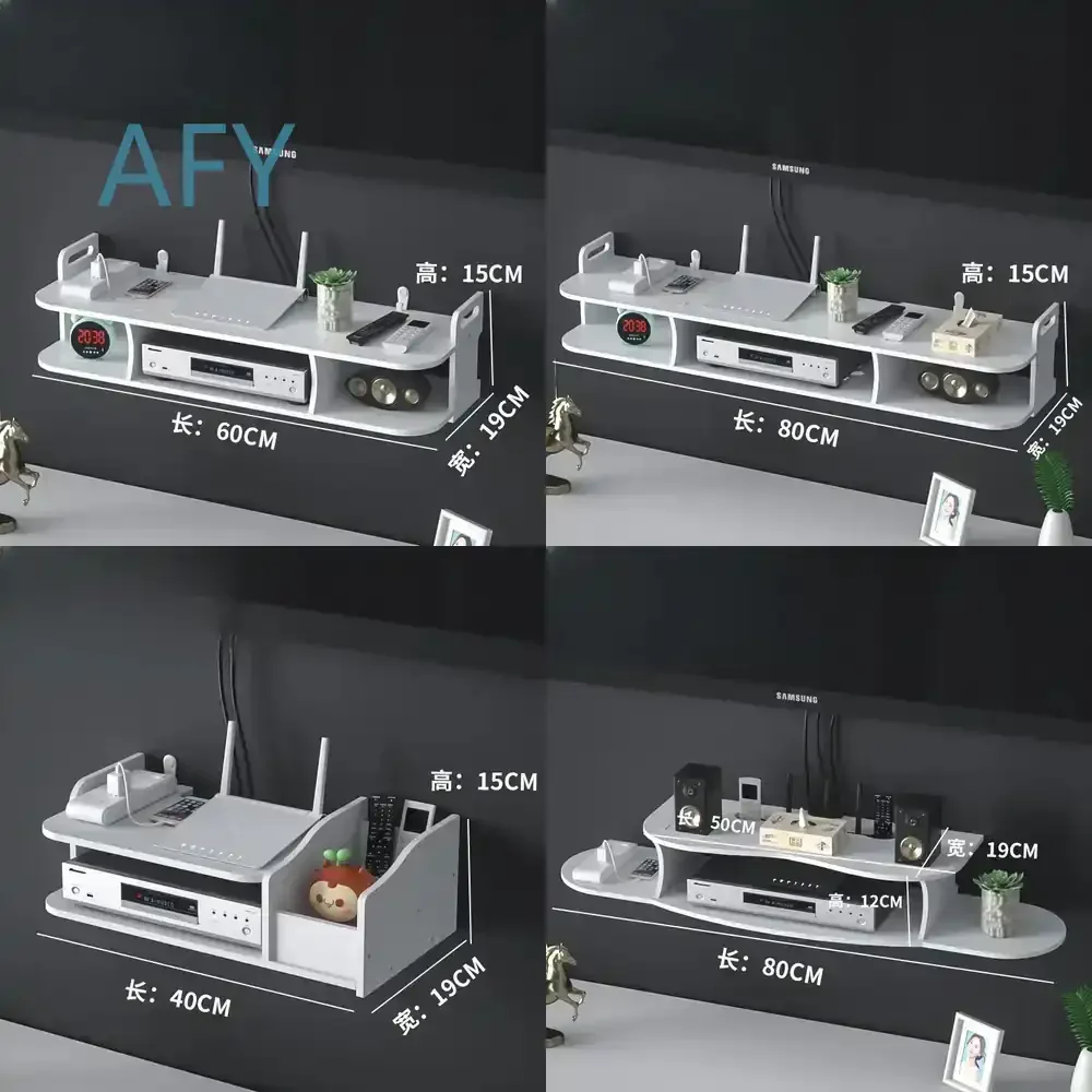 WiFi Wall Mount TV Stand for Smart TV No Punch Shelves for Living Room Set Top Box Router Storage Box Metal Plastic Bathroom