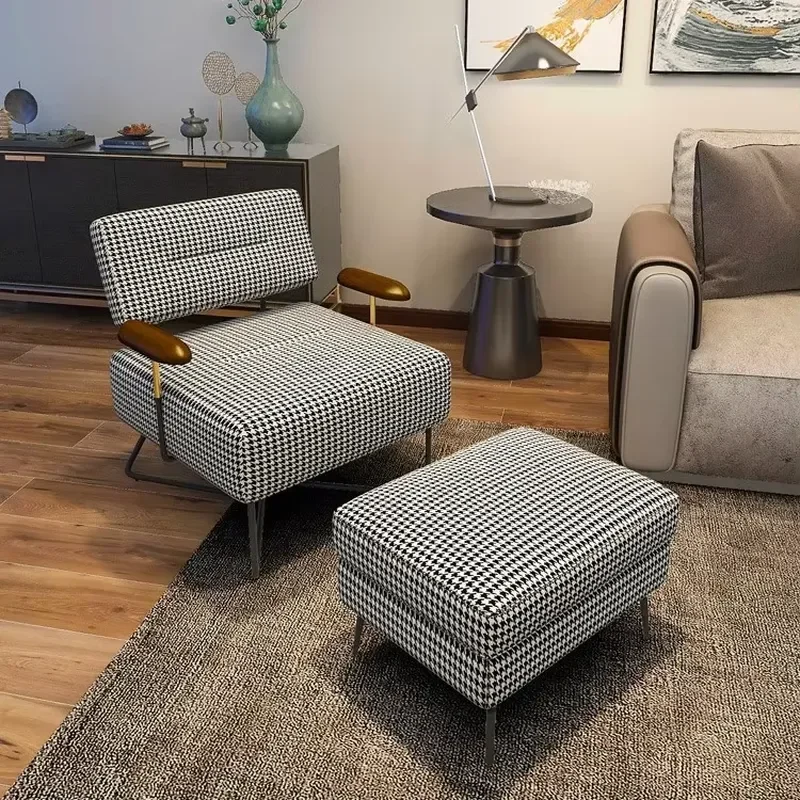 Nordic-style Single Sofa Houndstooth Pattern Living Room Bedroom Lazy-style Designer Lounge Chair Seat Upholstered Furniture