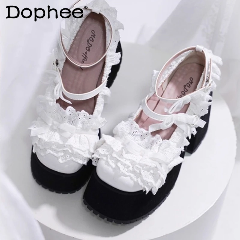 

Subculture Mine White High Heels Autumn New Sweet Girl's Sweet Cool Cos Platform Shoes Women's Japanese Y2k Lace Edge Pumps