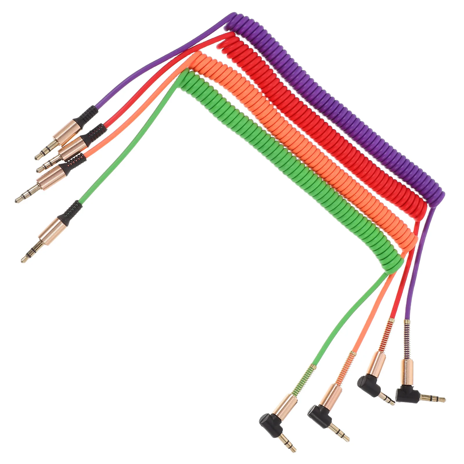 

4pcs AUX Audio Cable 3.5mm Male to Male Stereo Coiled Car Speaker Wire Right Angle AUX Cord Audio Video Wire Headphone Cable