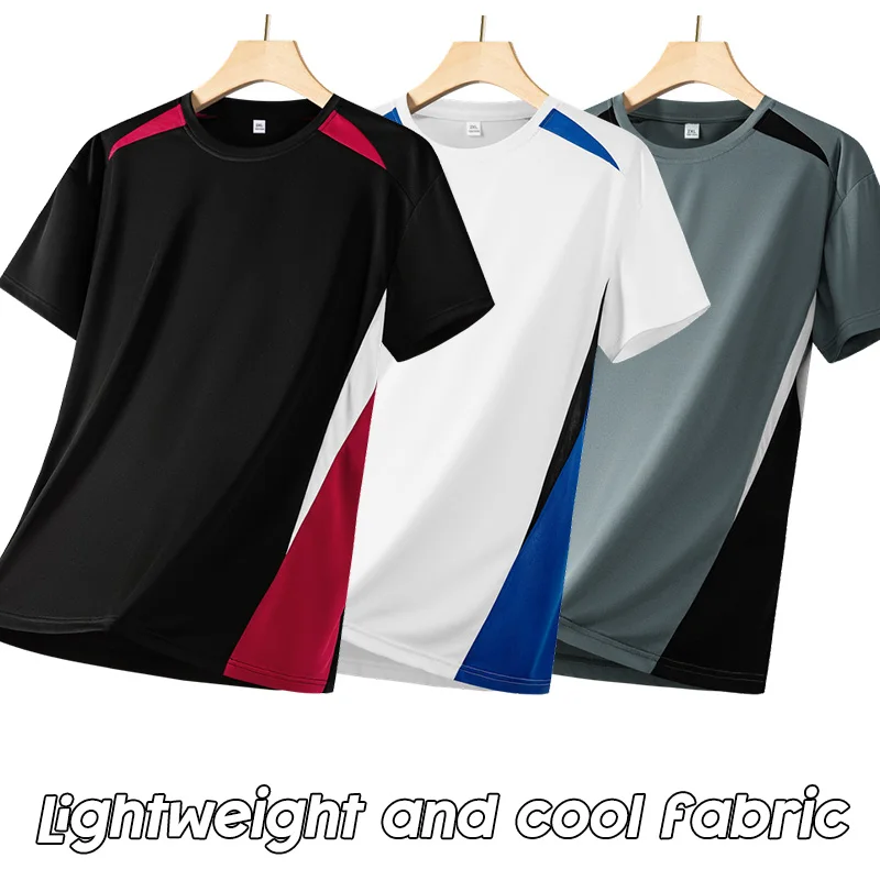 T-shirt de course d'été à séchage rapide pour hommes, manches courtes, color-block, décontracté, respirant, pour le sport, les voyages et le fitness