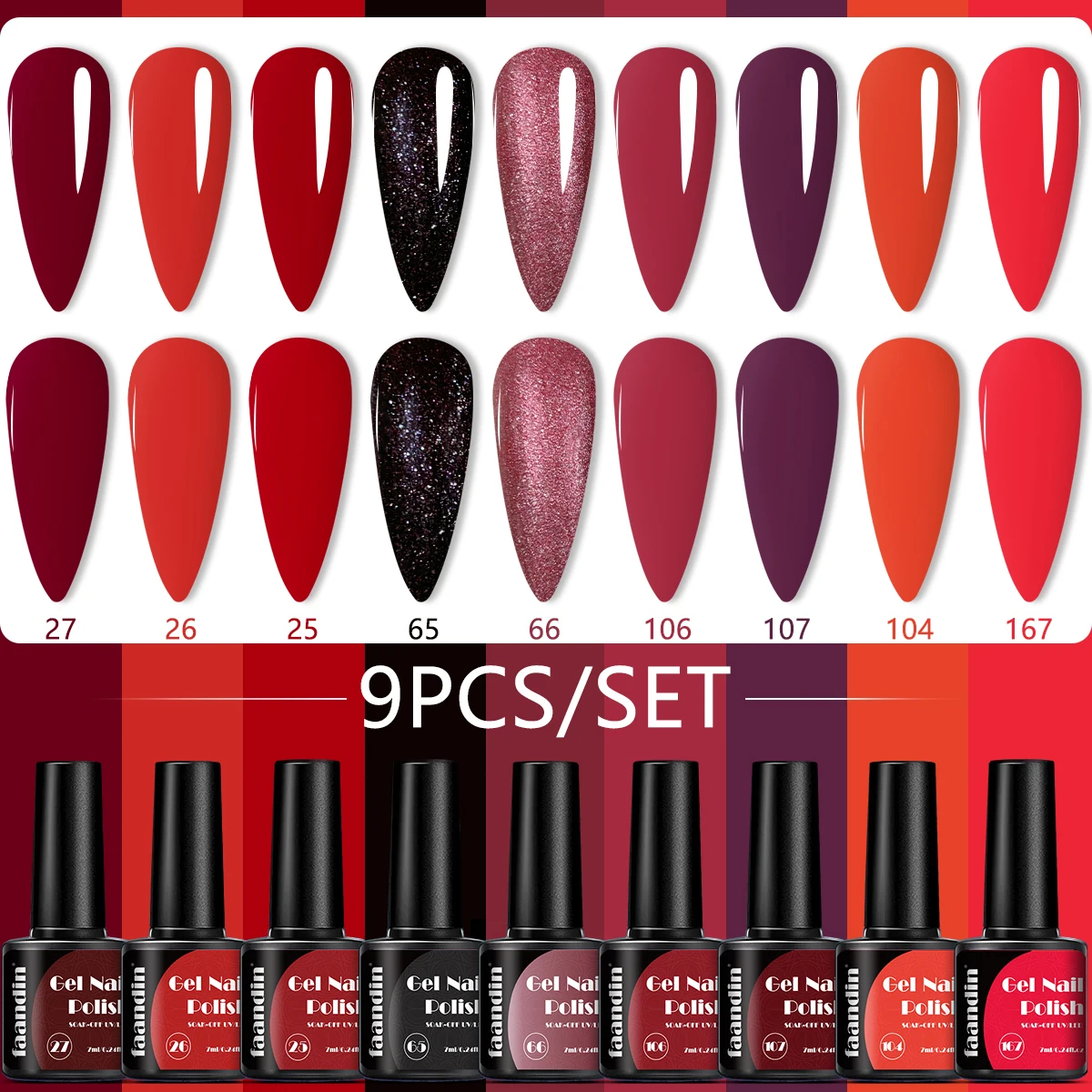 9 Teile/satz Faandin 0. 24oz*9 Flaschen, einfarbiges Perlglanz-Gel-Nagellack-Set, satte Farben, ausgewählte, trendige Farben der Saison, schillerndes Nagellack-Set, hochwertiger Nagellack, langlebig