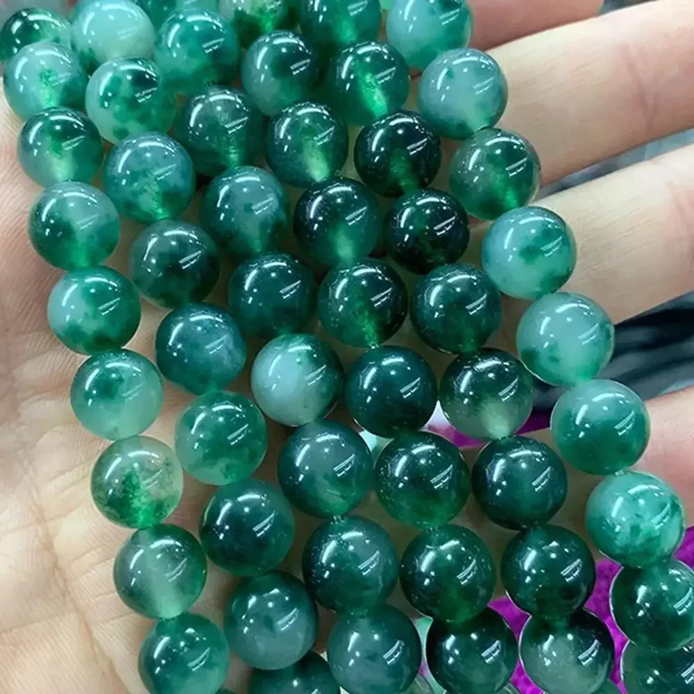 Natural Chinese Beads Moss Grass Green Chalcedony Jades Stone Round Beads For Jewelry Making DIY Necklace Earrings 15