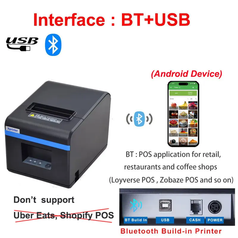 Xprinter Auto Cut 80 mm thermische bonprinter 200 mm/s hogesnelheidsrekeningprinter met USB+LAN of USB+BT of USB+WIFI -1 rolpapier