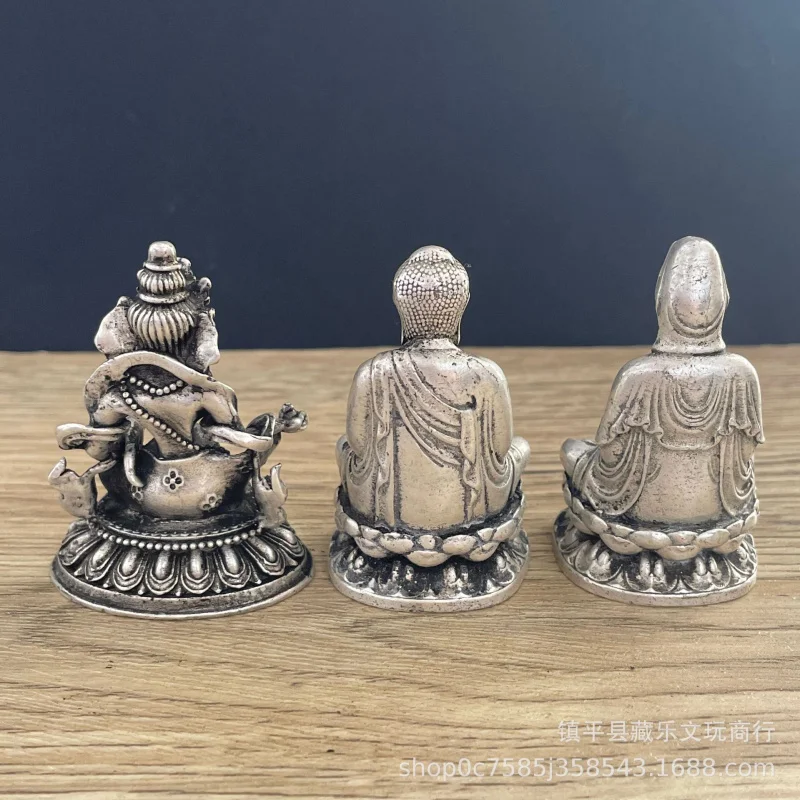 Antique statue, silver-plated pure water vase, Guanyin, Mahavairocana , Shakyamuni, Huangcaishen, small Buddha stat